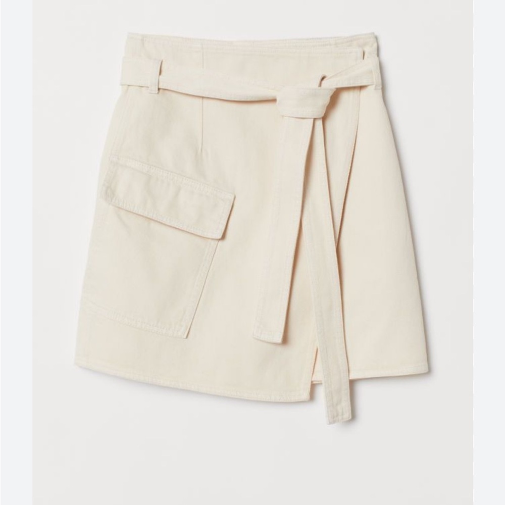 H&M Wrapover Tie High-Waisted Twill Skirt